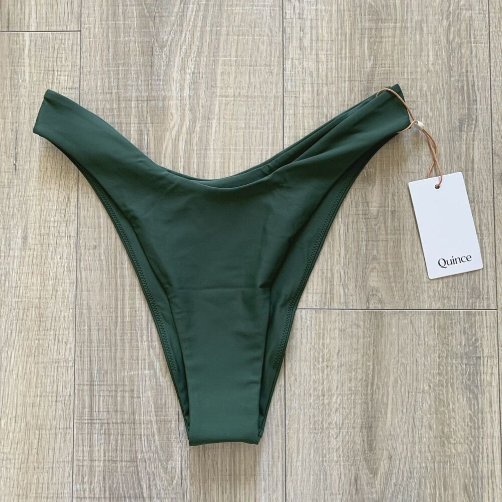 Quince Italian High Leg Bikini Bottom Swim Green Medium M
